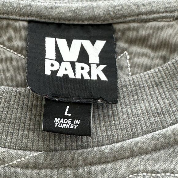 Ivy Park Sweater Womens L Gray Sweatshirt Embroidered Spell Out Athleisure - Picture 5 of 14
